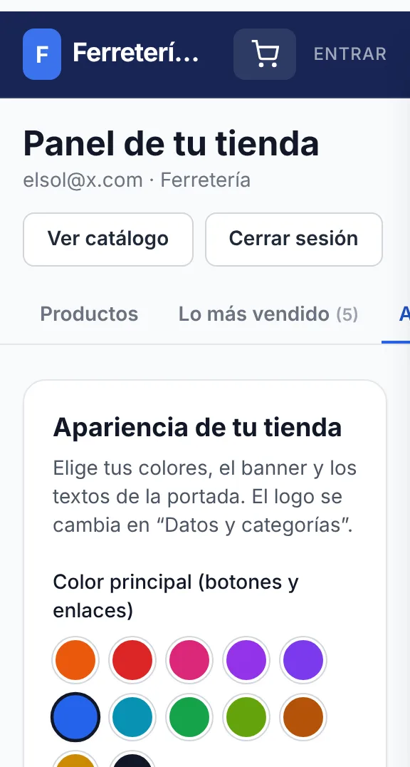 Panel: tus colores